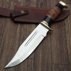Zaby Knives - ZB140 Handmade Bowie Knife,12.5'' D2 Steel Blade Buffalo Horn Handle Hunting Knife for Outdoor, Survival, Hiking, Camping(ZB140), Silver