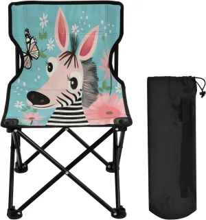 Zebra Cartoon Flower Portable Outdoor Folding Chair Anti-Slip Padded Oxford Cloth Stool Camping Chair Small for Beach Hiking Fishing Gardening Quad Camp Chair