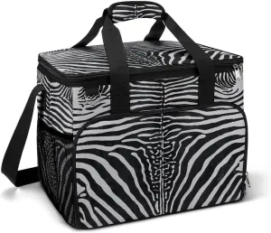 Zebra Print Stripes Skin Cooler Bag, Collapsible Soft Sided Cooler, Large Leakproof Camping Cooler, Portable Travel Cooler for Camping, Road Trips