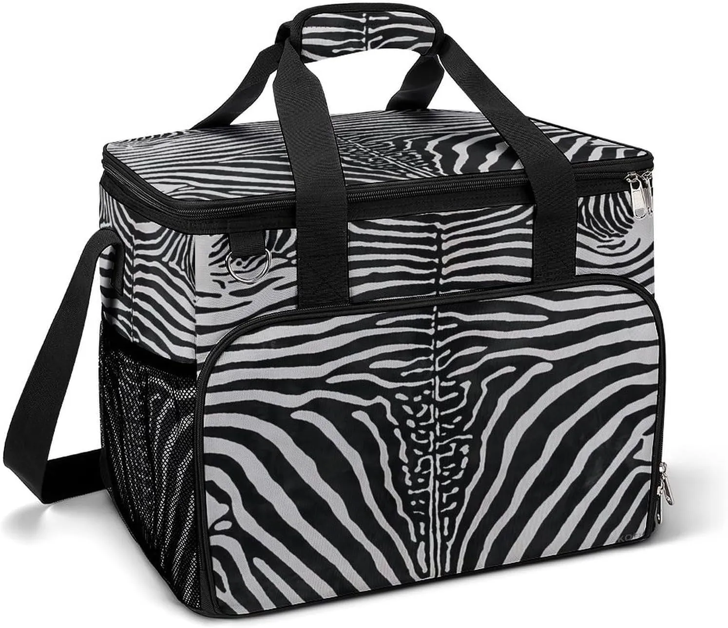 Zebra Print Stripes Skin Cooler Bag, Collapsible Soft Sided Cooler, Large Leakproof Camping Cooler, Portable Travel Cooler for Camping, Road Trips