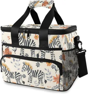 Zebras Flowers Forest Animal Cooler Bag Insulated Cooler Soft Sided Cooler 24 Can Portable Picnic Bag Large Leakproof Lunch Bag Box for Beach Grocery Camping Travel Car Men Women