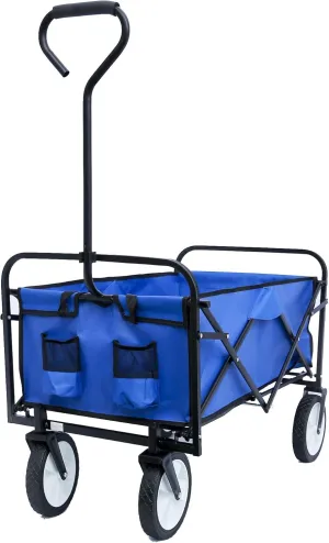 ZeHuoGe Outdoor Collapsible Utility Wagon Cart with Cup Holder, Heavy Duty Foldable Cart, for Activities, Parks, Camping (Blue)