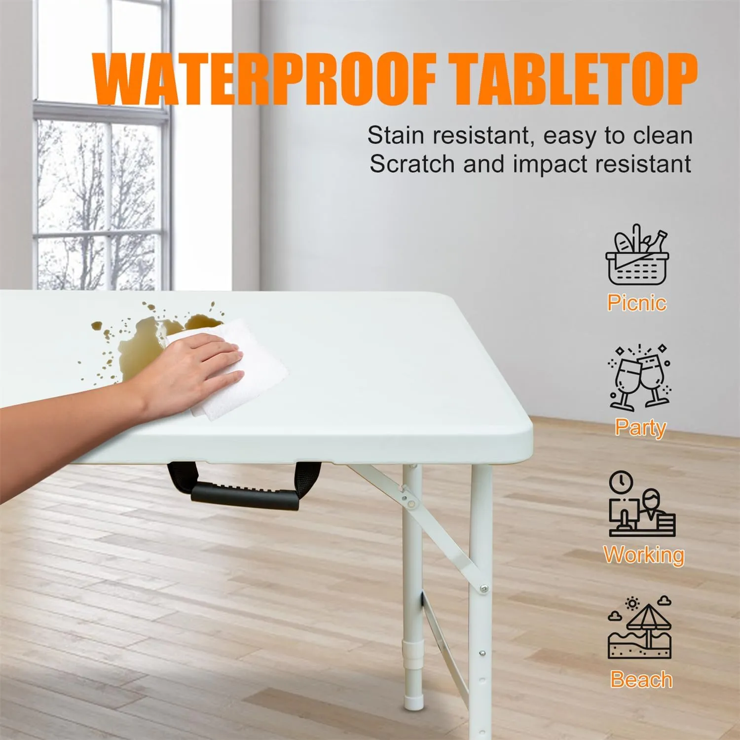 ZeHuoGe Portable Folding Table,Lightweight Picnic Party Dining Camp Table, Folding Banquet Table,Multifunctional Camping Table (White, 4ft)