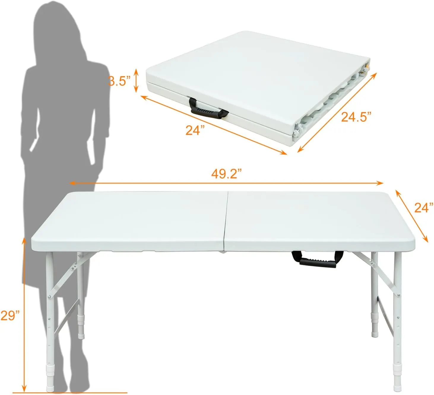 ZeHuoGe Portable Folding Table,Lightweight Picnic Party Dining Camp Table, Folding Banquet Table,Multifunctional Camping Table (White, 4ft)