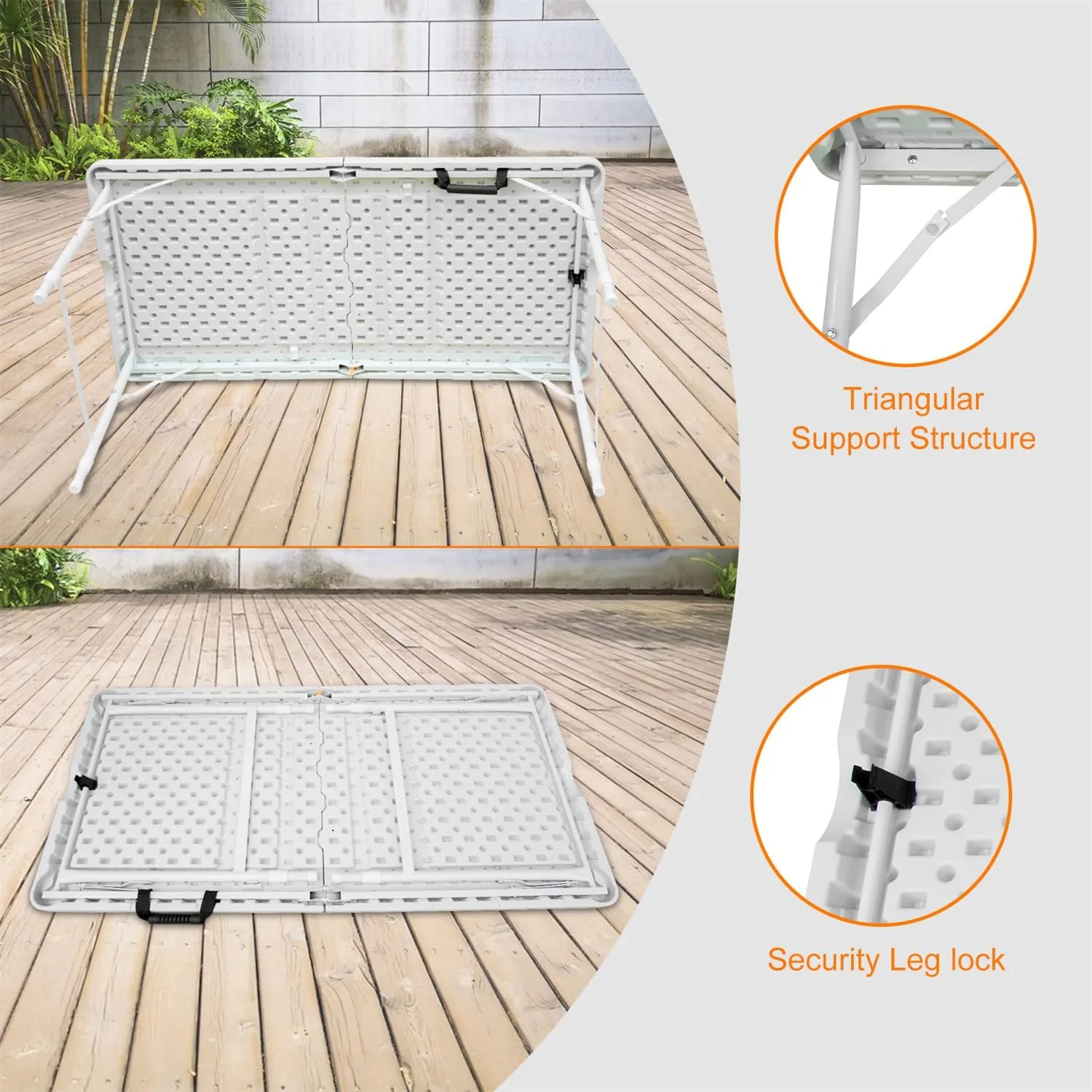 ZeHuoGe Portable Folding Table,Lightweight Picnic Party Dining Camp Table, Folding Banquet Table,Multifunctional Camping Table (White, 4ft)