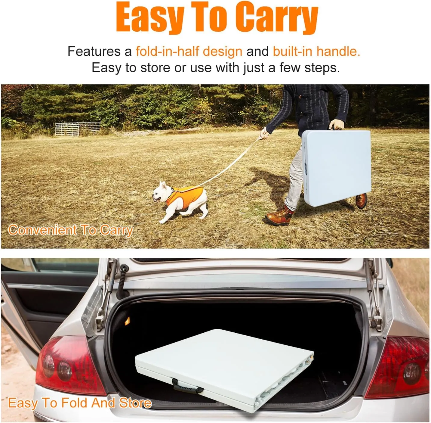 ZeHuoGe Portable Folding Table,Lightweight Picnic Party Dining Camp Table, Folding Banquet Table,Multifunctional Camping Table (White, 4ft)