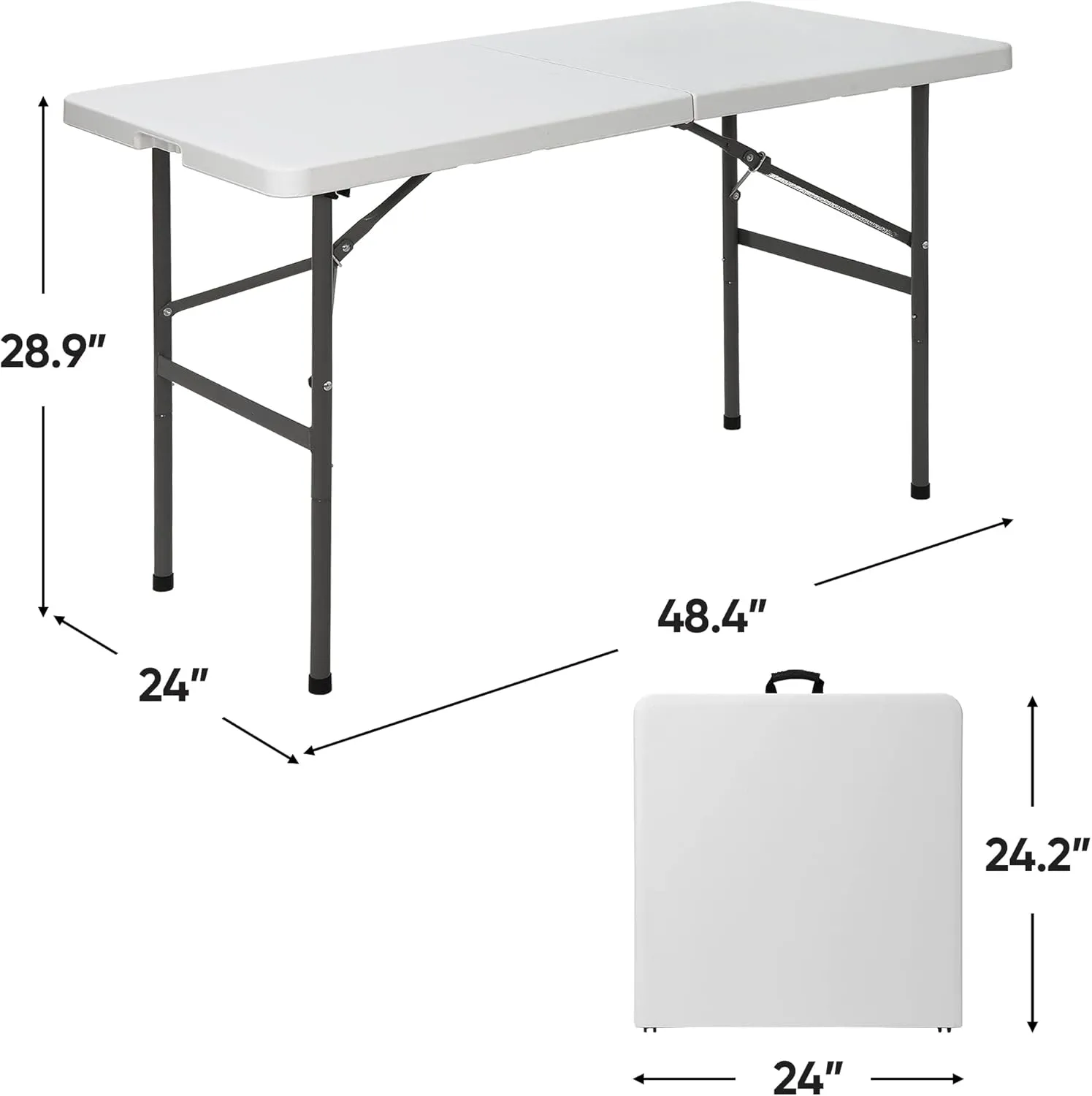 ZENY 4ft Portable Folding Table Plastic Indoor Outdoor Picnic Party Camp Dining Table with Handle, White