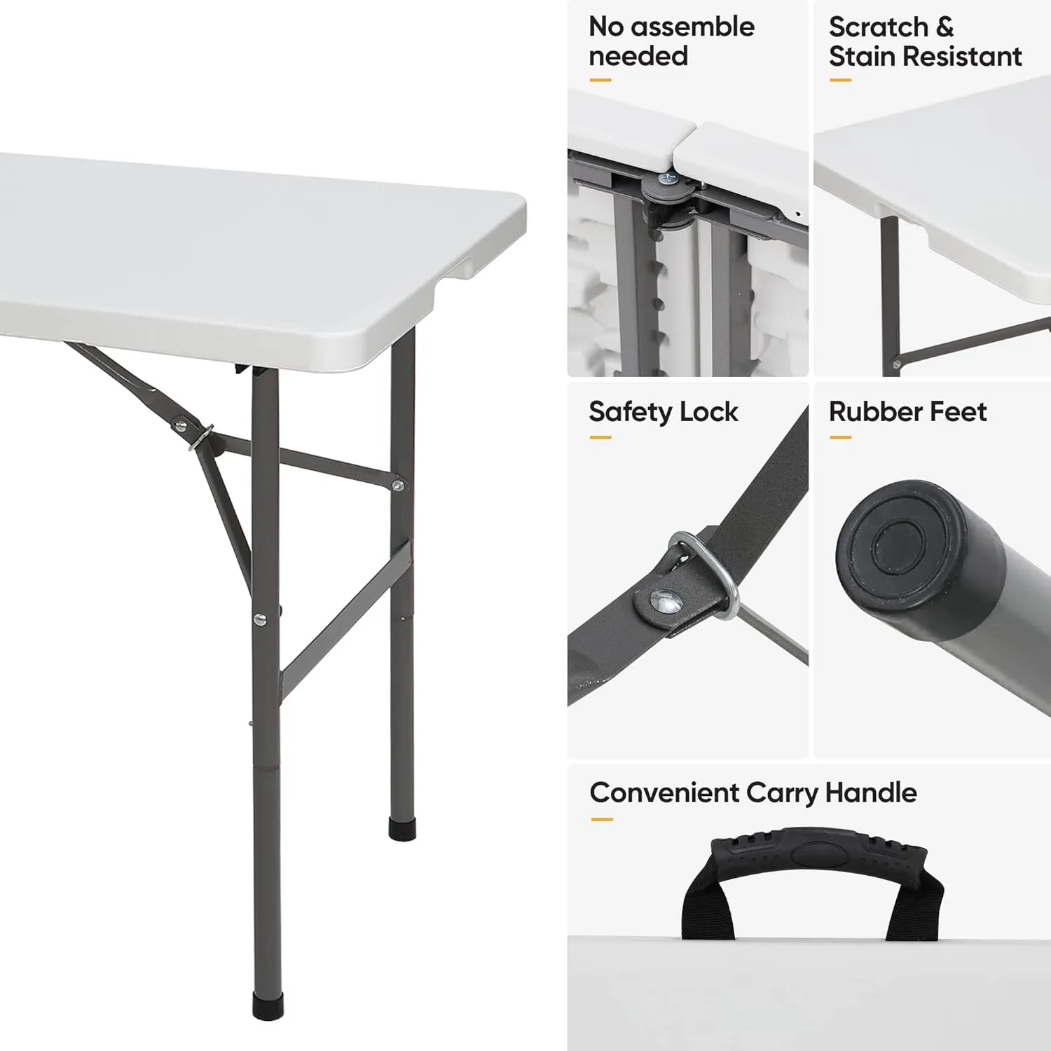 ZENY 4ft Portable Folding Table Plastic Indoor Outdoor Picnic Party Camp Dining Table with Handle, White
