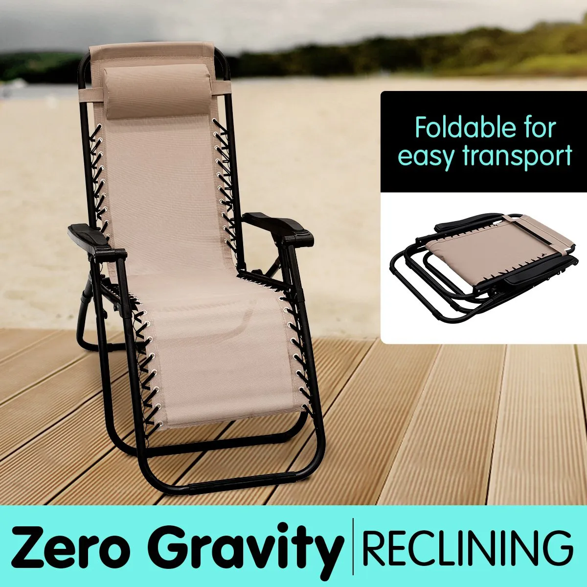 Zero Gravity Reclining Outdoor Beach Chair - Beige