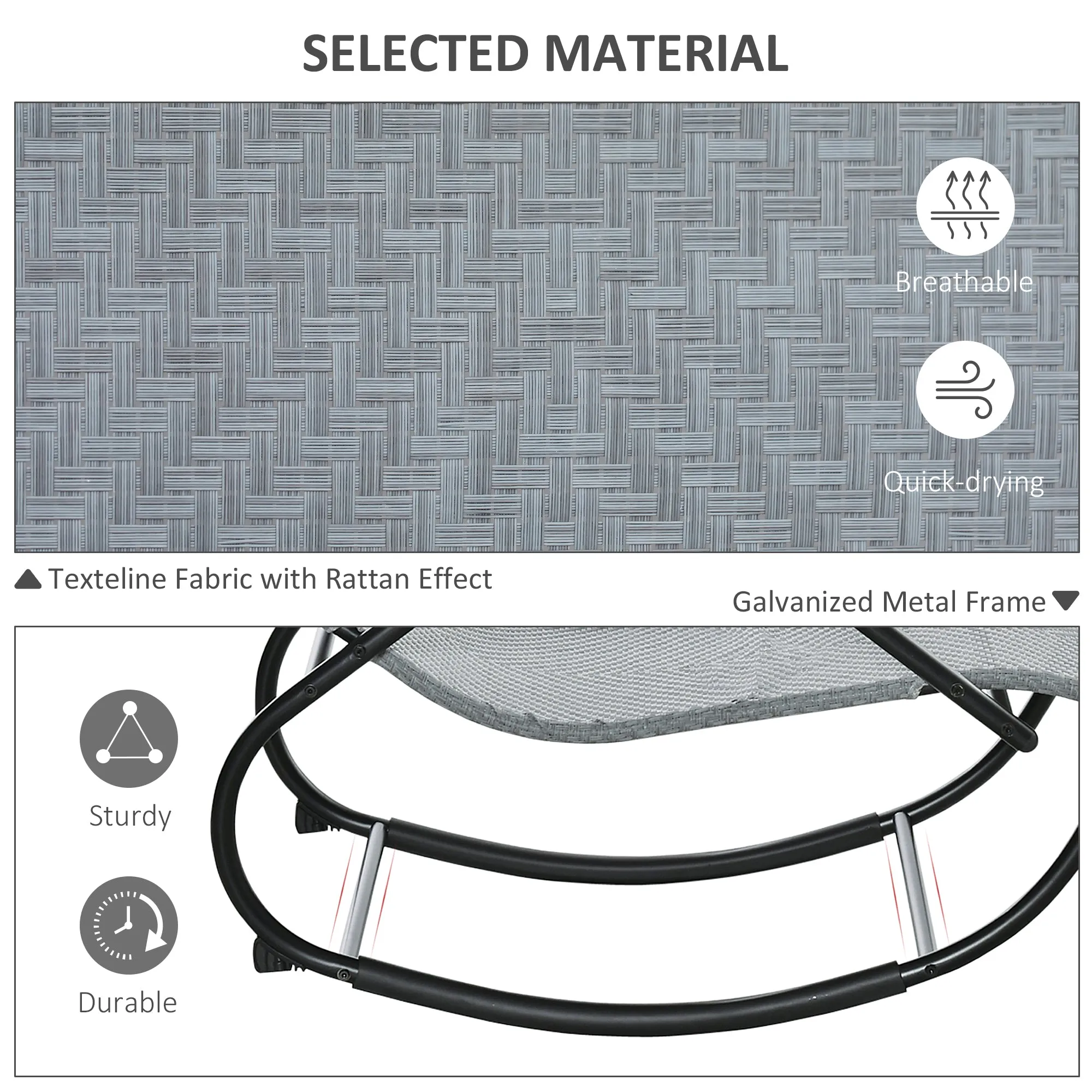 Zero Gravity Rocking Lounge Chair w/ Pillow for Indoor & Outdoor Texteline Grey
