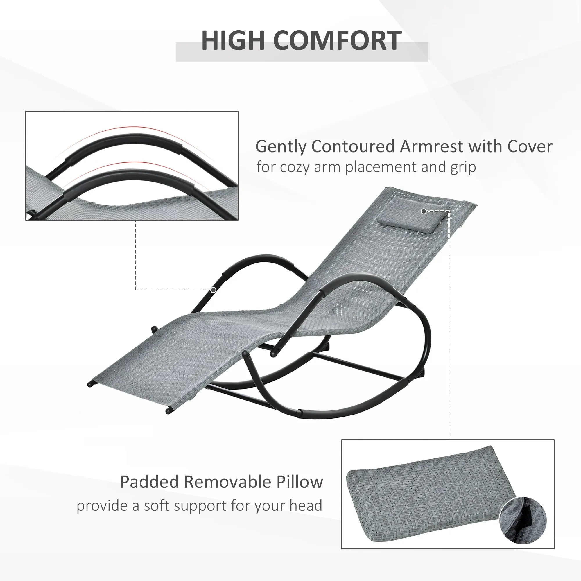 Zero Gravity Rocking Lounge Chair w/ Pillow for Indoor & Outdoor Texteline Grey