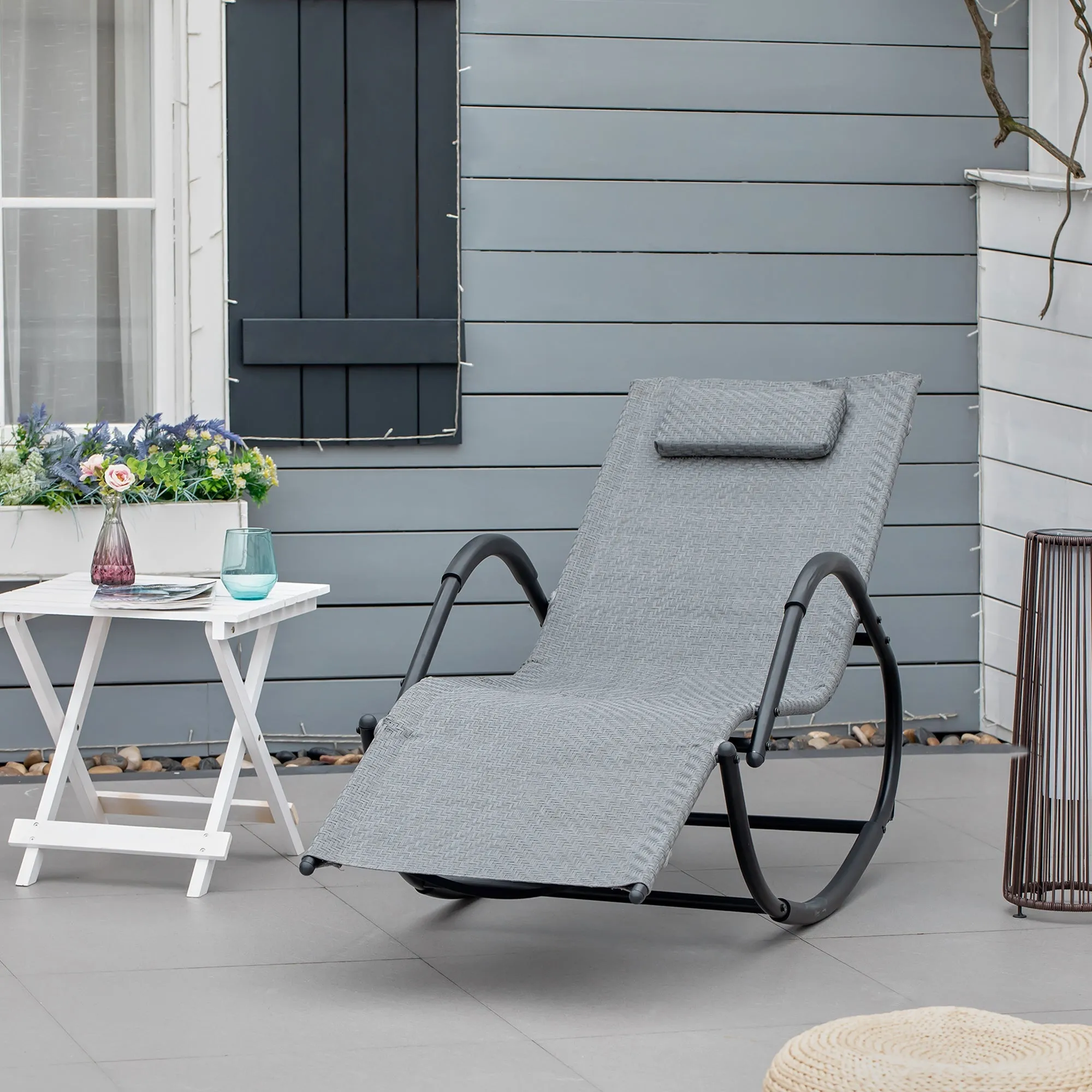 Zero Gravity Rocking Lounge Chair w/ Pillow for Indoor & Outdoor Texteline Grey