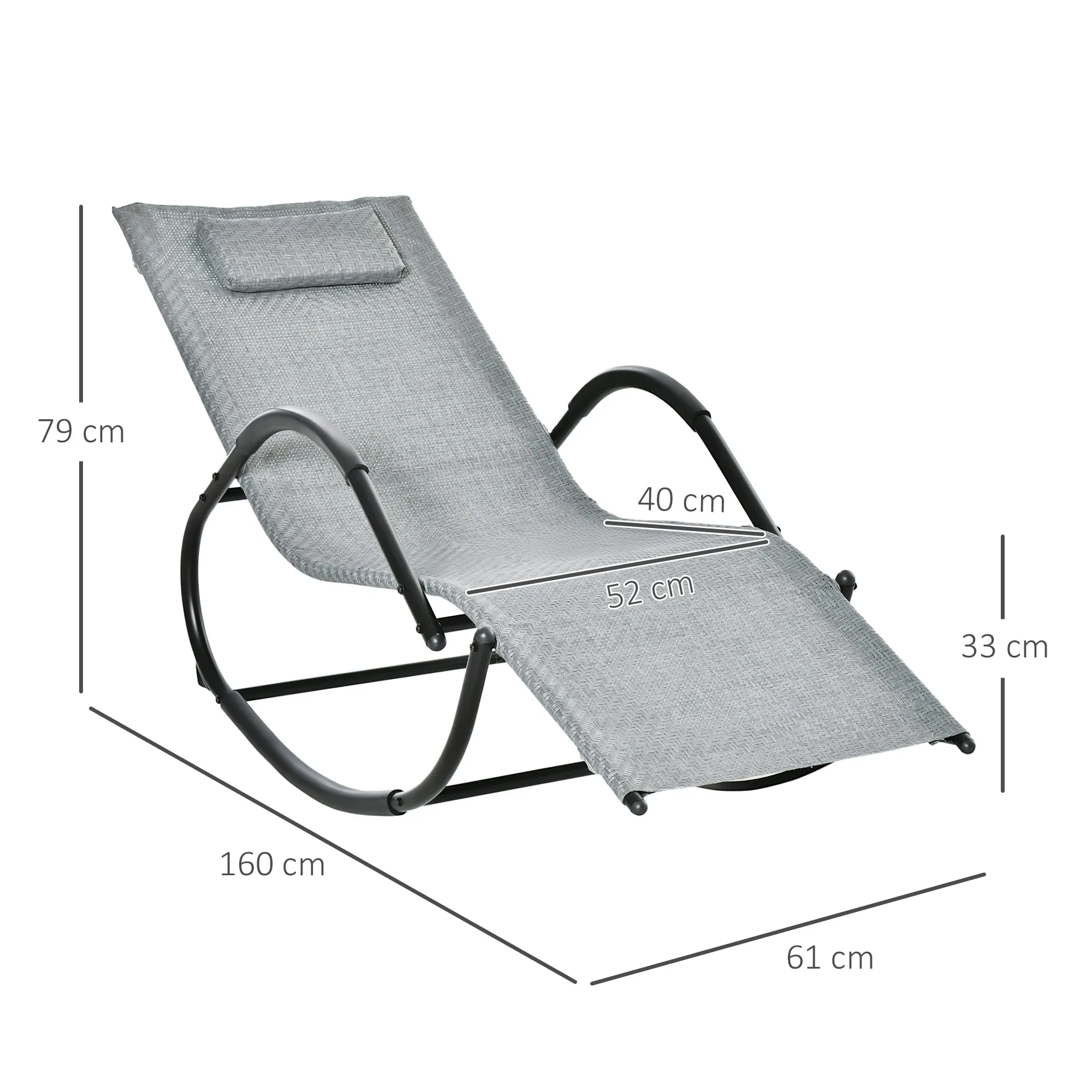Zero Gravity Rocking Lounge Chair w/ Pillow for Indoor & Outdoor Texteline Grey