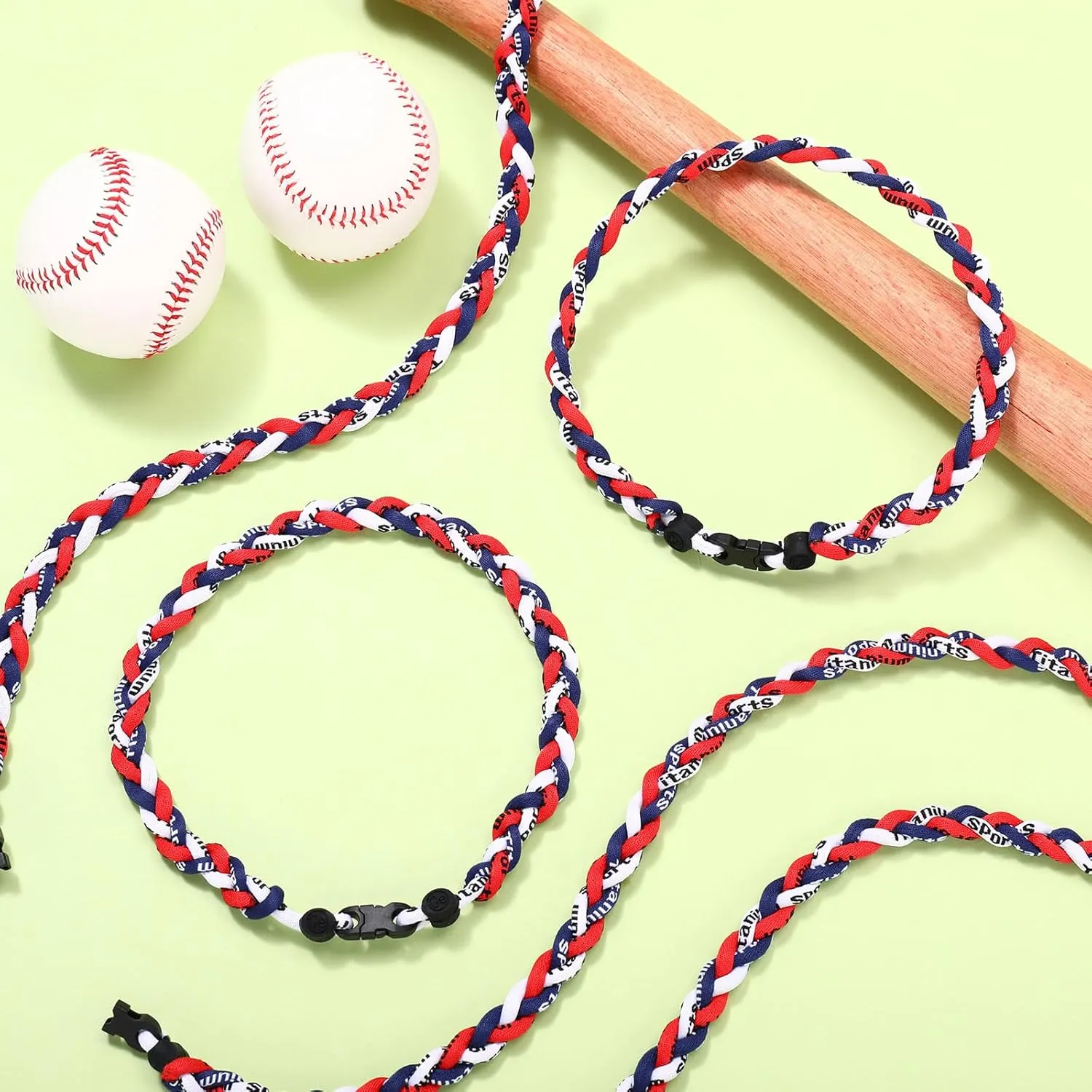 Zeyune 12 Pcs 18" Baseball Necklace for Boys Three Braided Rope Tornado Titanium Baseball Rope Necklace for Men Sport