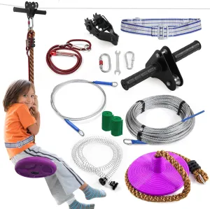 Zip line Kit 120ft for Kid and Adults up to 400lb-Special Retractors and Thickened Disc Seats,Zipline Kit for Backyard