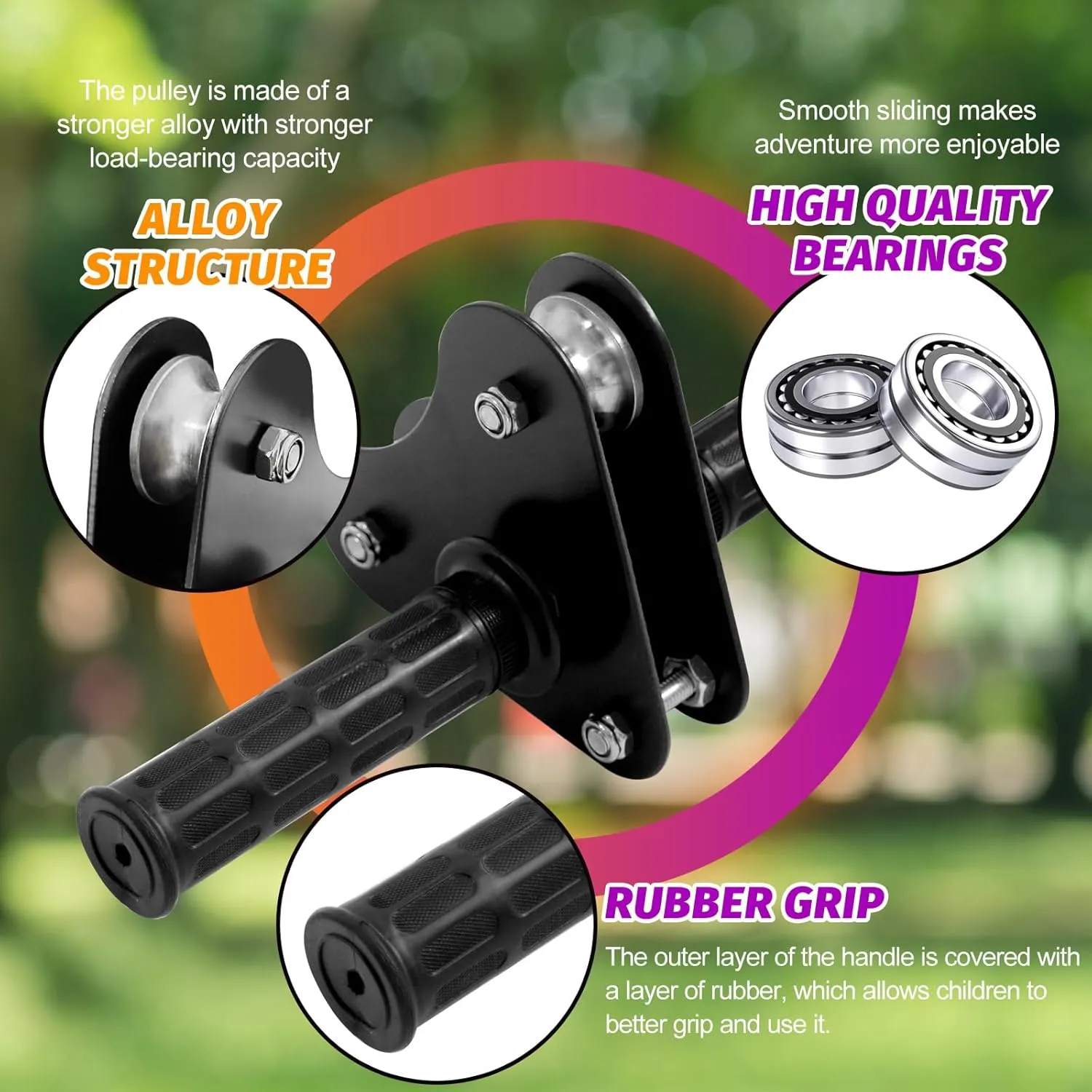 Zip line Kit 120ft for Kid and Adults up to 400lb-Special Retractors and Thickened Disc Seats,Zipline Kit for Backyard