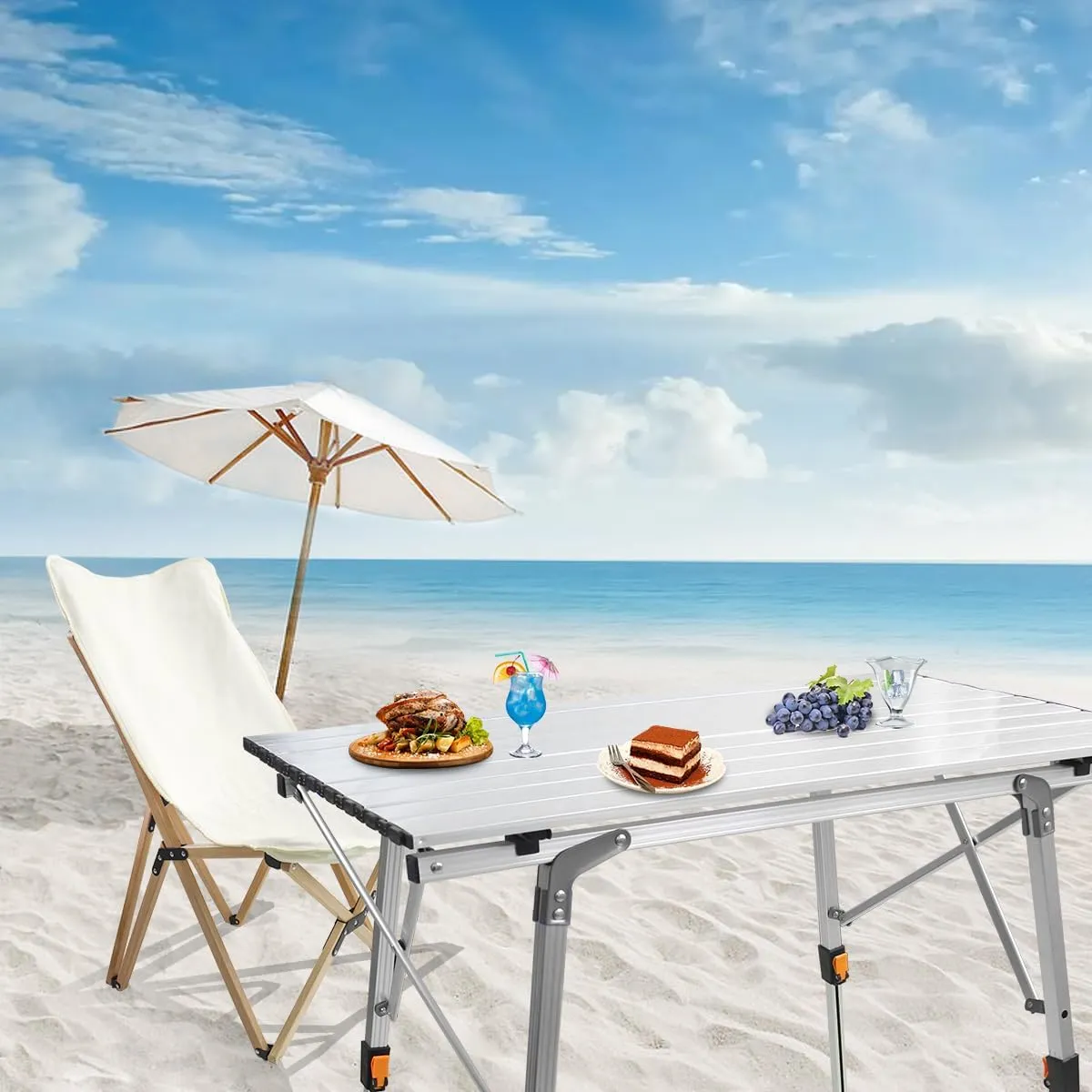 ZWANG Camping Table Foldable Portable with Adjustable Legs, Aluminum Folding Table Roll Up Table with Carrying Bag for Outdoor, Lightweight for Camping, Beach, Backyards, BBQ, Party and Picnic